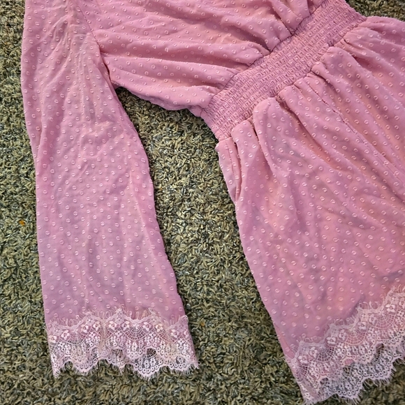 Chocolate USA Pink Swiss Dot Lace Trim Long Sleeve Romper Size S - Picture 4 of 4